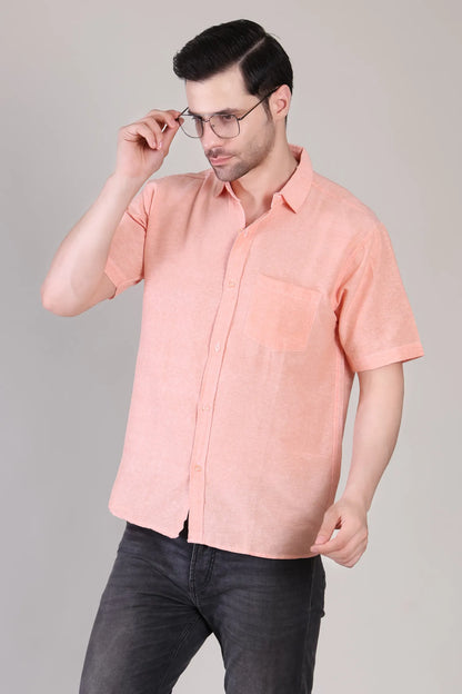 Men's Casual Half Sleeve Shirt - Peach | BHS-126