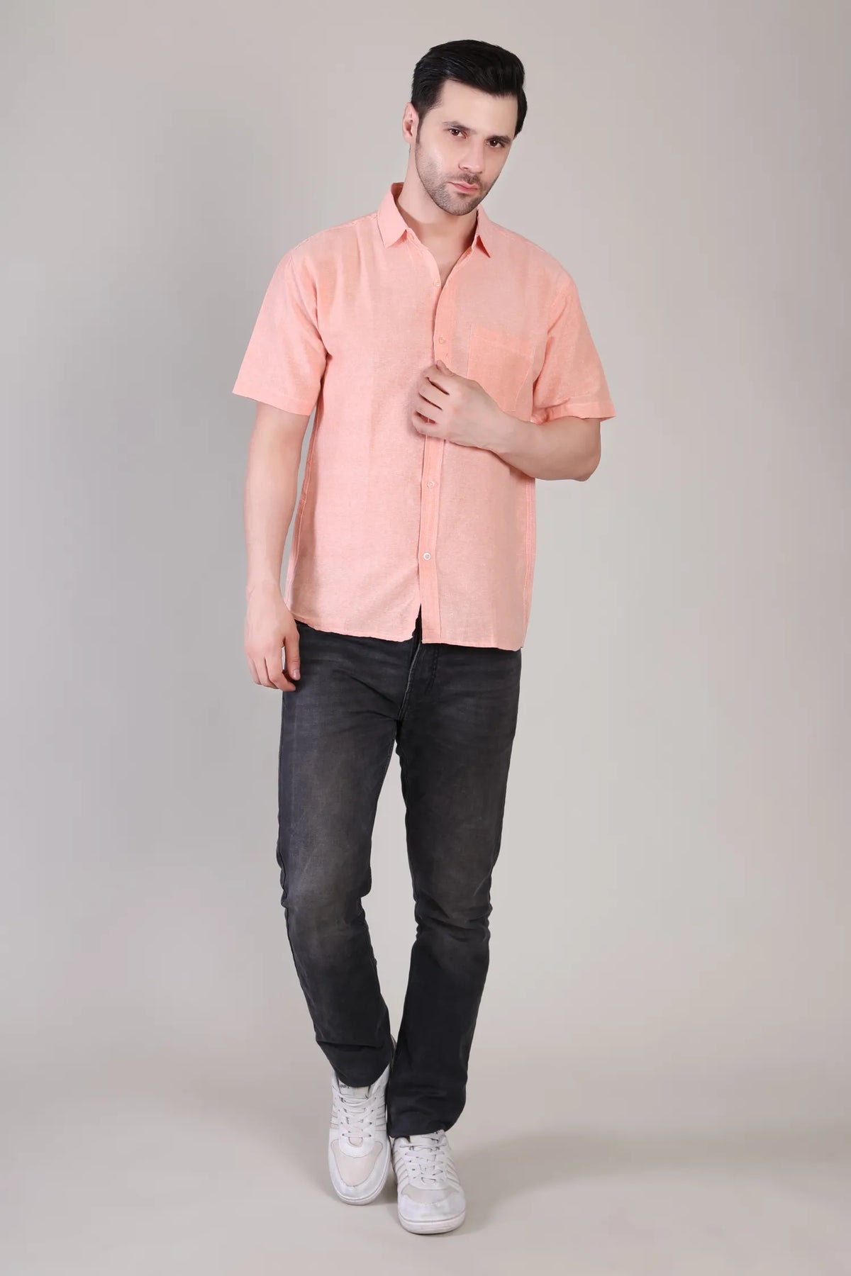 Men's Casual Half Sleeve Shirt - Peach | BHS-126