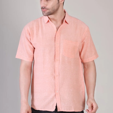 Men's Casual Half Sleeve Shirt - Peach | BHS-126