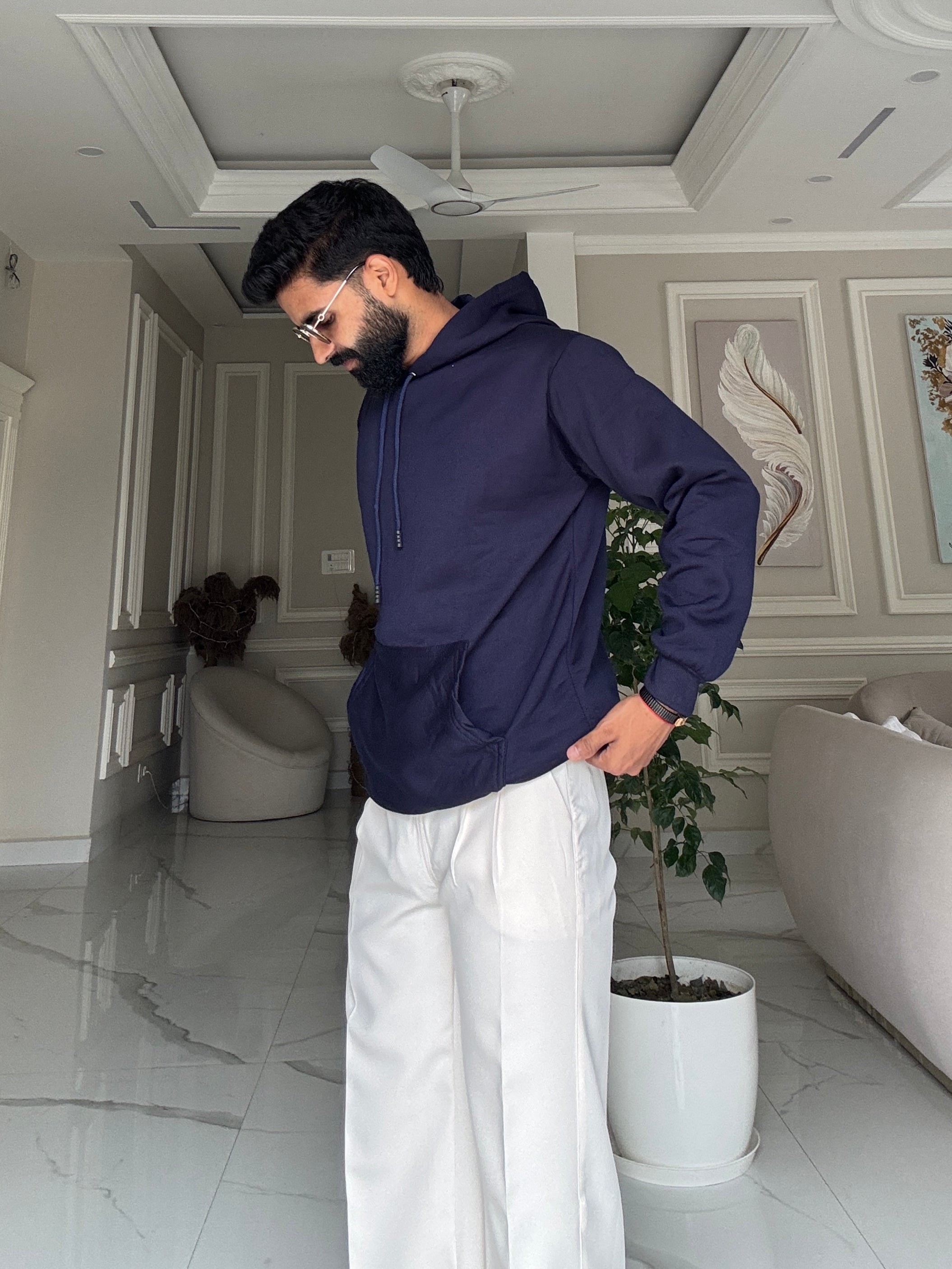 Men Dark Blue Hoodie for Winter | HD-411