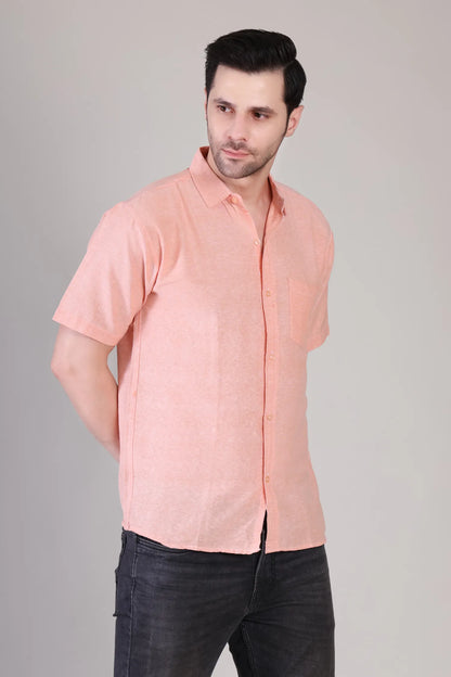 Men's Casual Half Sleeve Shirt - Peach | BHS-126