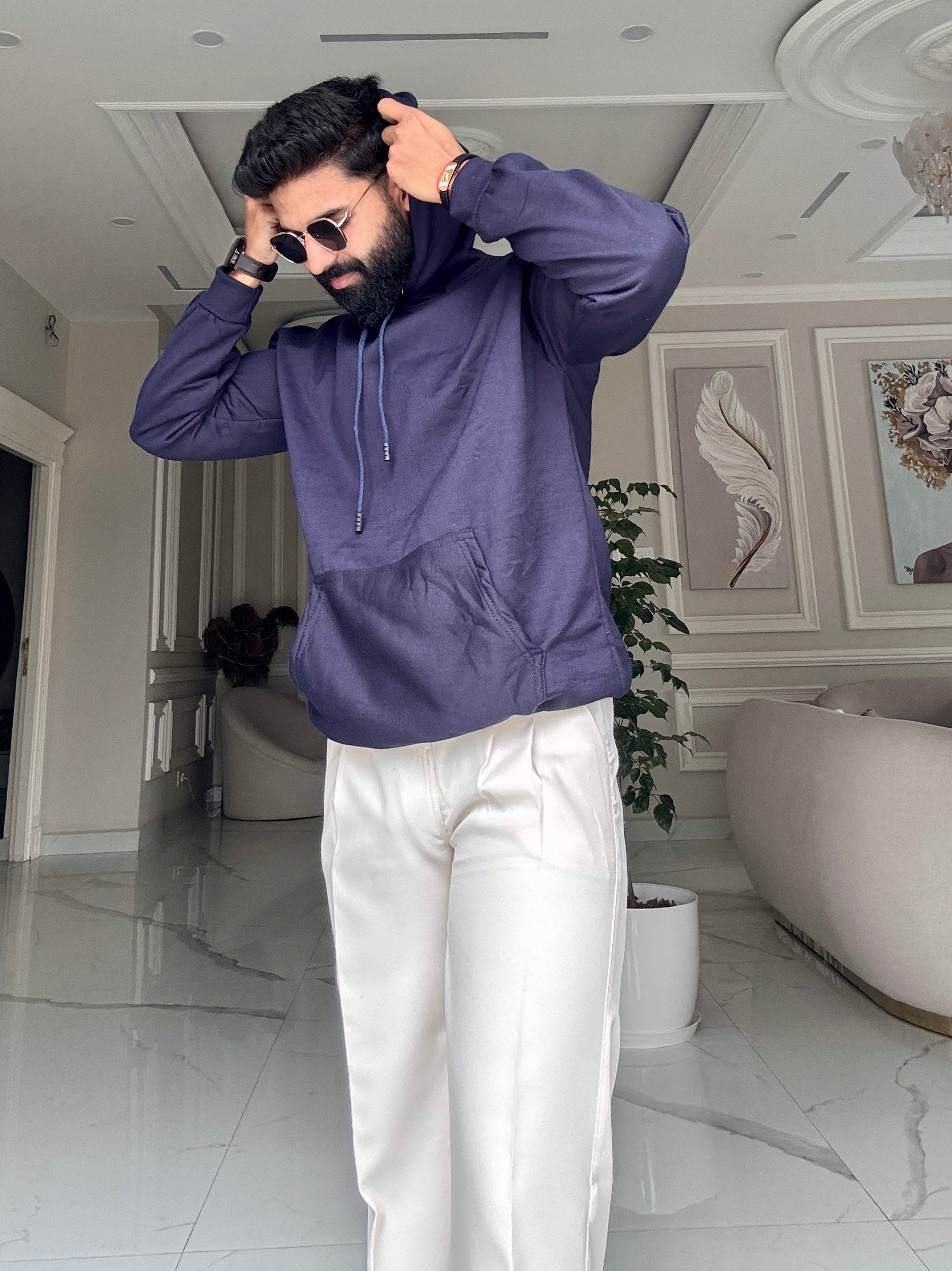 Men Dark Blue Hoodie for Winter | HD-411