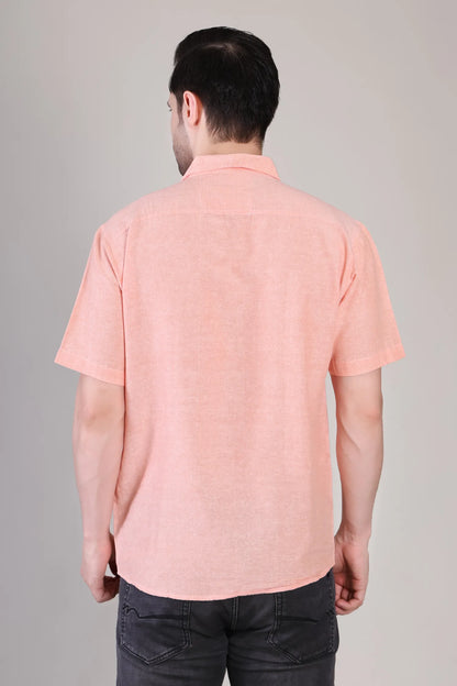 Men's Casual Half Sleeve Shirt - Peach | BHS-126