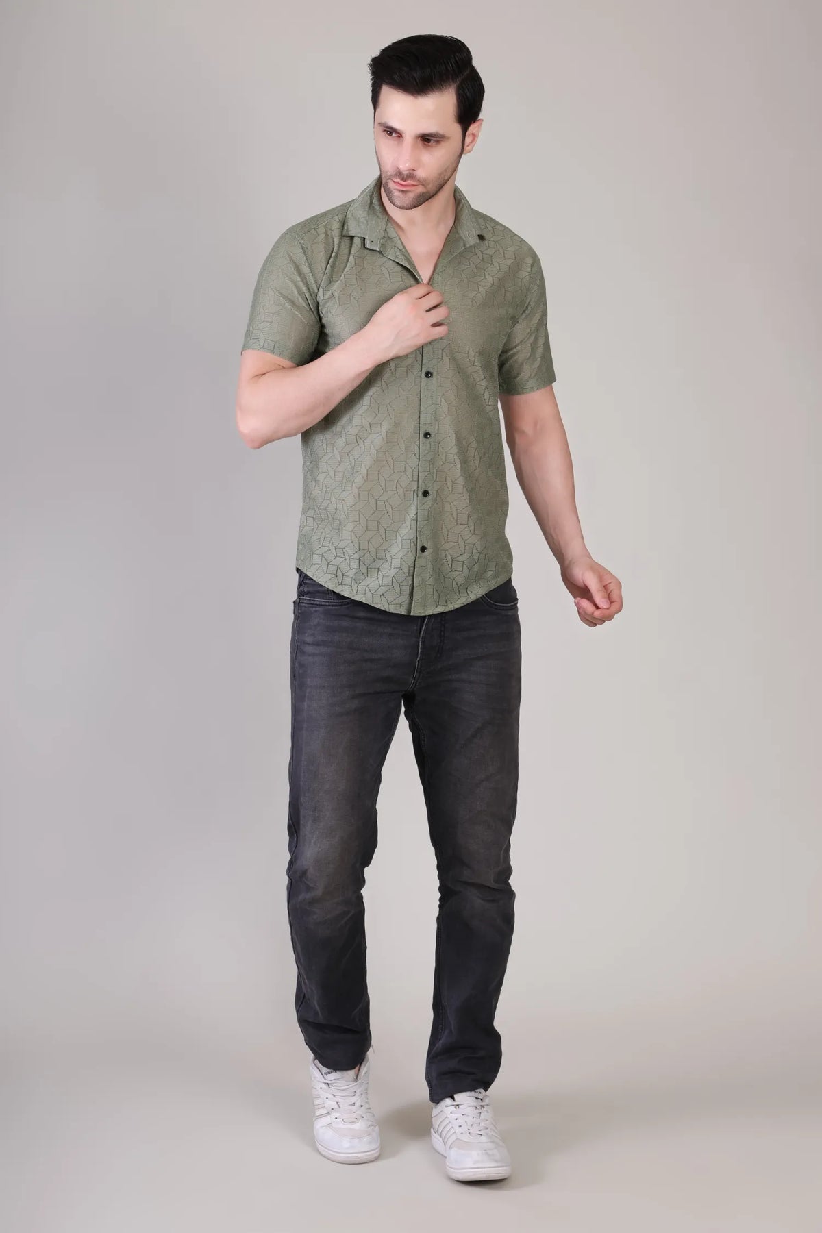 Men's Casual Half Sleeve Shirt - Grey | SHS-152