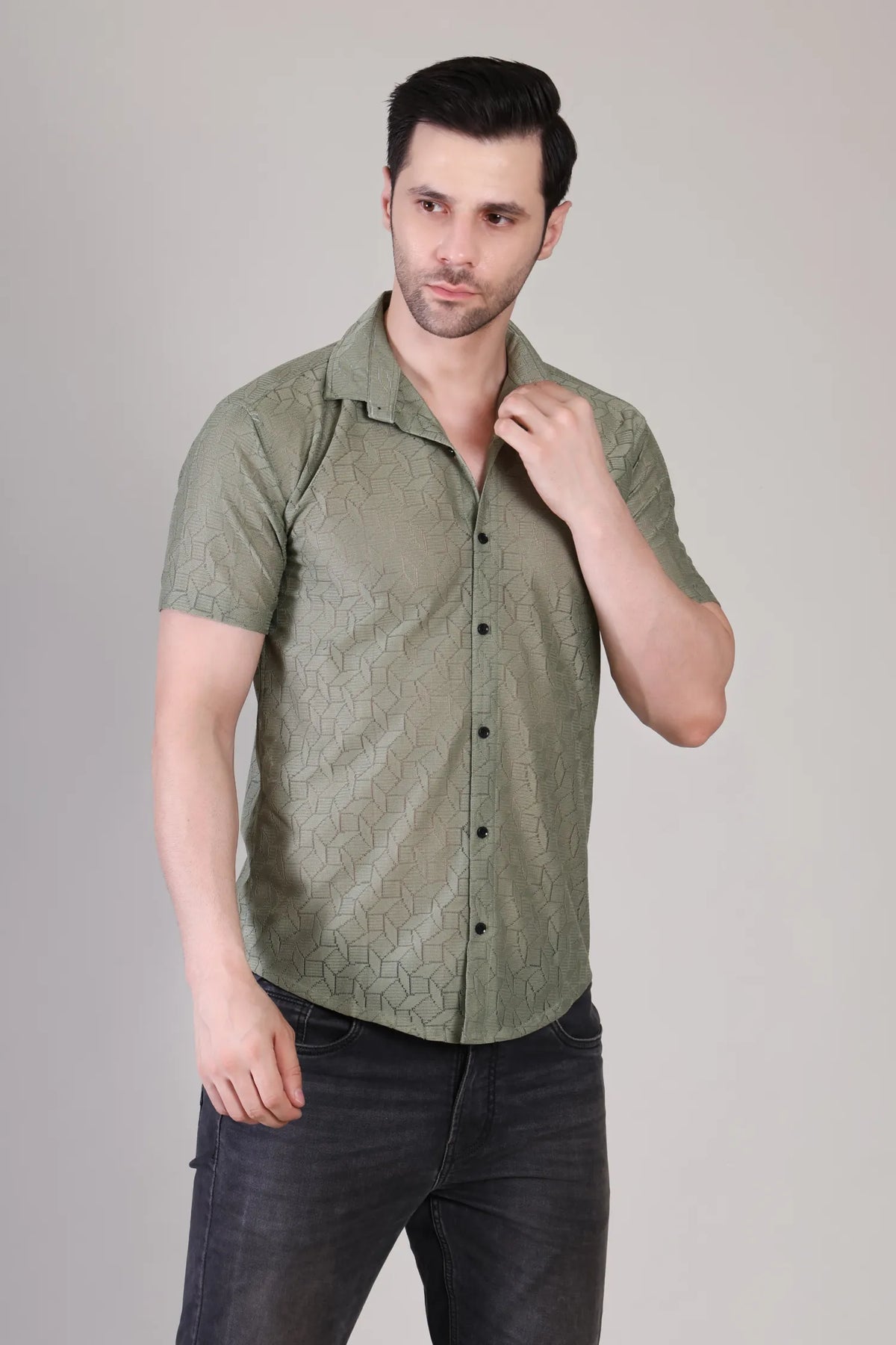 Men's Casual Half Sleeve Shirt - Grey | SHS-152