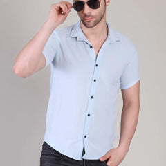 Men's Casual Half Sleeve Shirt - Light Blue | SHS-140