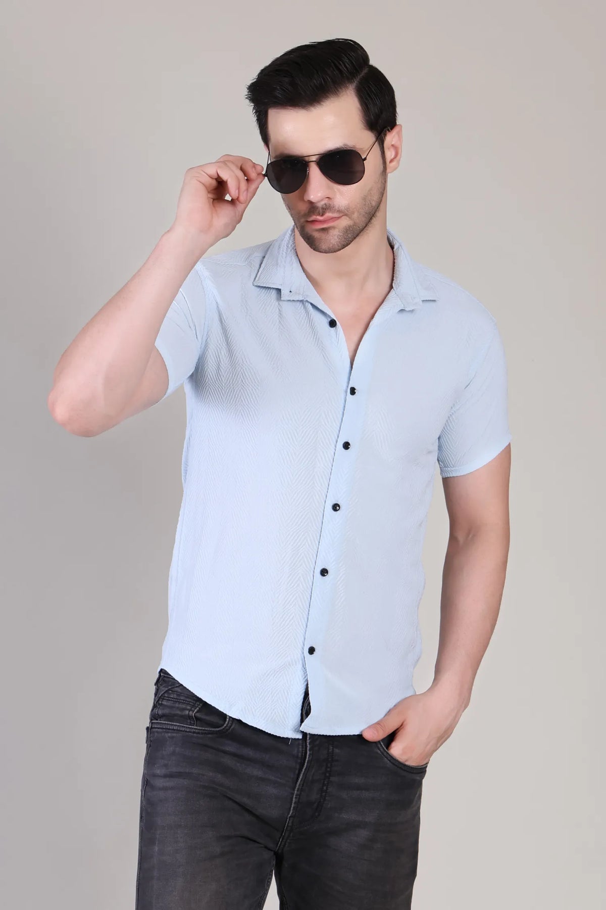 Men's Casual Half Sleeve Shirt - Light Blue | SHS-140