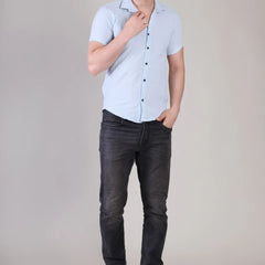 Men's Casual Half Sleeve Shirt - Light Blue | SHS-140