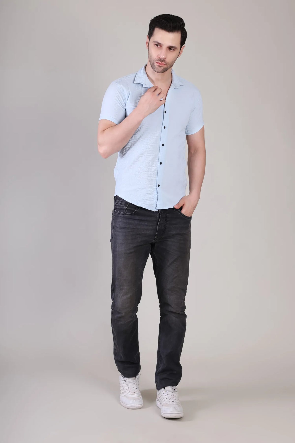 Men's Casual Half Sleeve Shirt - Light Blue | SHS-140