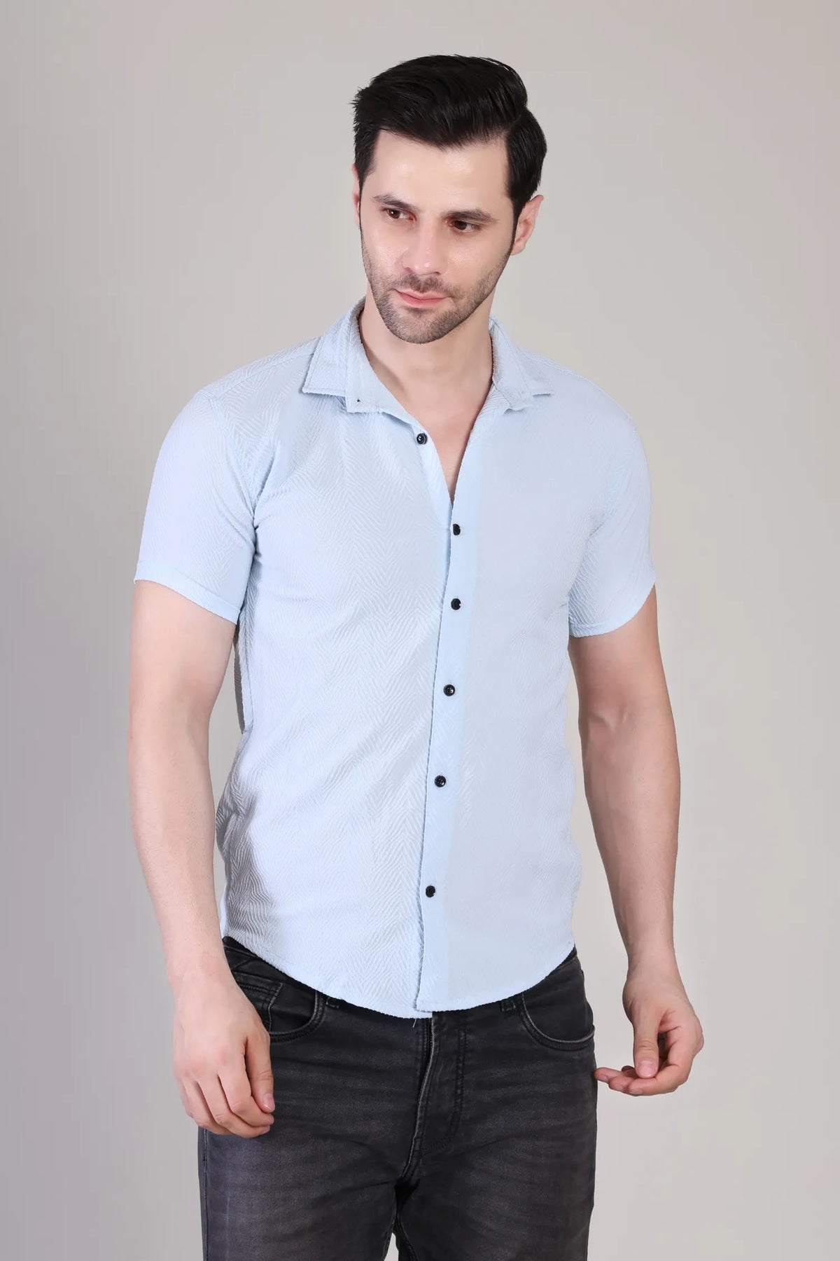Men's Casual Half Sleeve Shirt - Light Blue | SHS-140