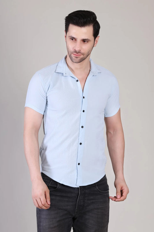 Men's Casual Half Sleeve Shirt - Light Blue | SHS-140