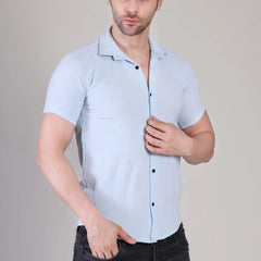 Men's Casual Half Sleeve Shirt - Light Blue | SHS-140