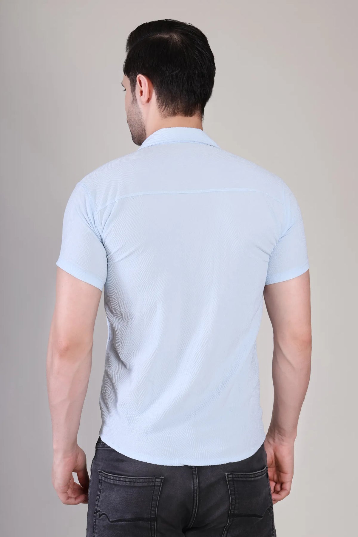 Men's Casual Half Sleeve Shirt - Light Blue | SHS-140
