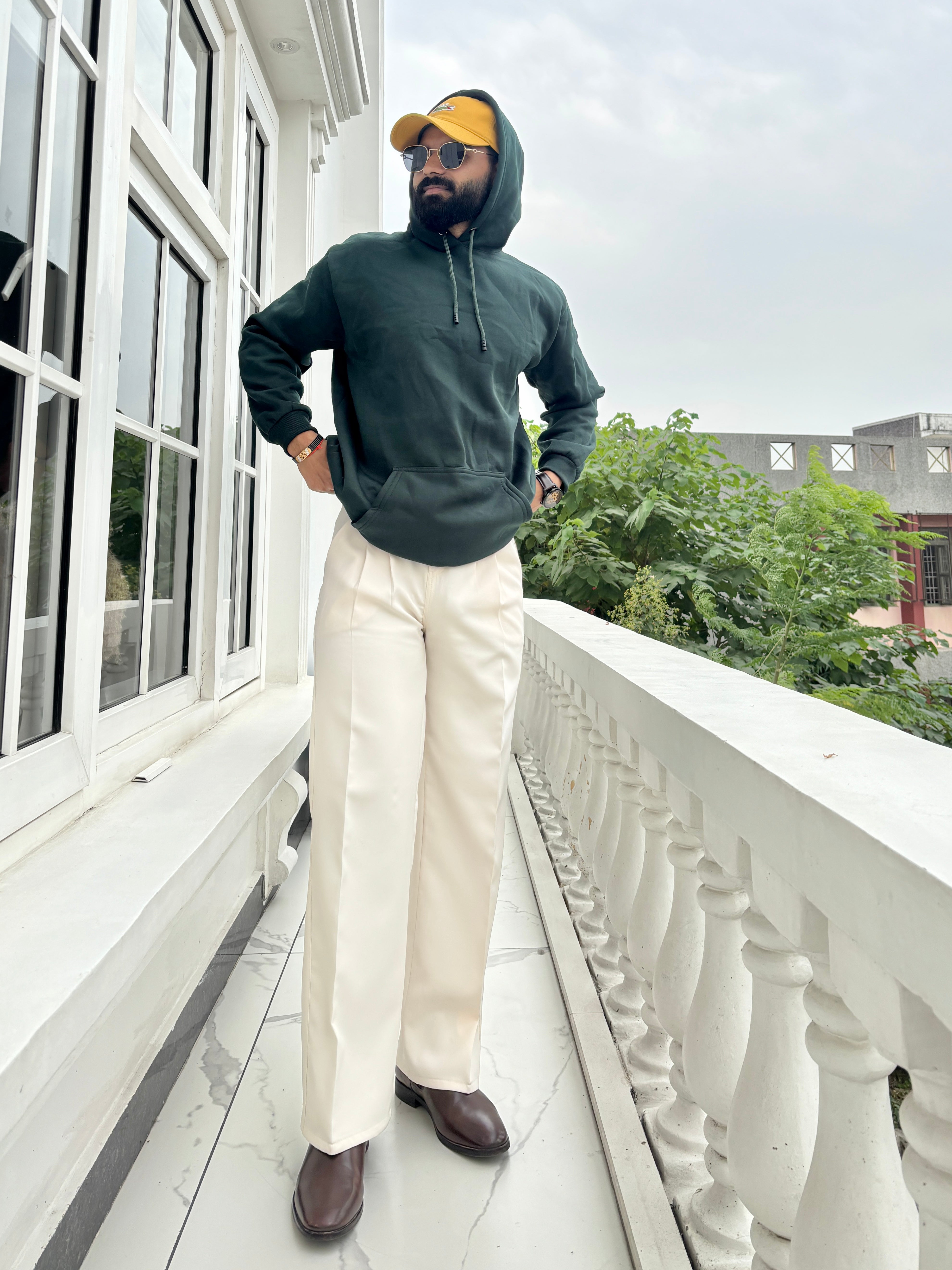 Men Bottle Green Hoodie for Winter | HD-414