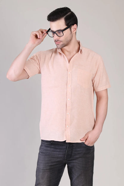 Men's Casual Half Sleeve Shirt - Peach | BHS-125
