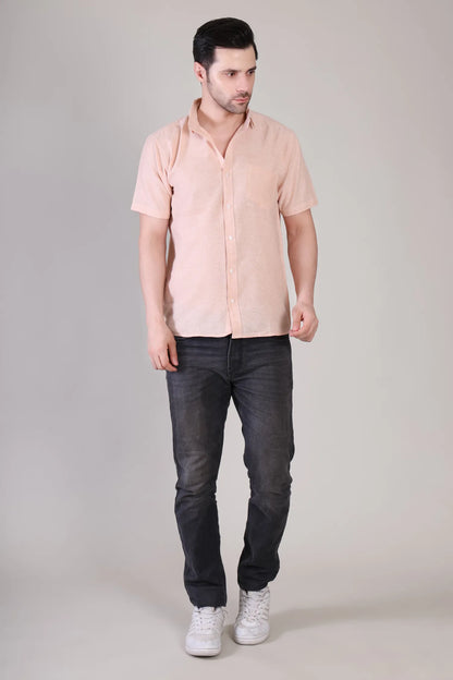 Men's Casual Half Sleeve Shirt - Peach | BHS-125