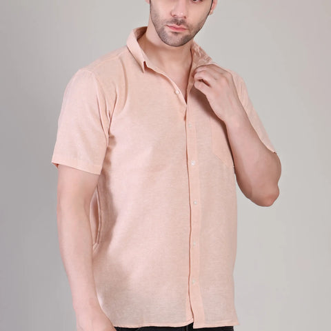 Men's Casual Half Sleeve Shirt - Peach | BHS-125