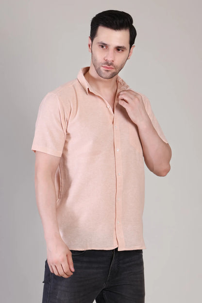 Men's Casual Half Sleeve Shirt - Peach | BHS-125