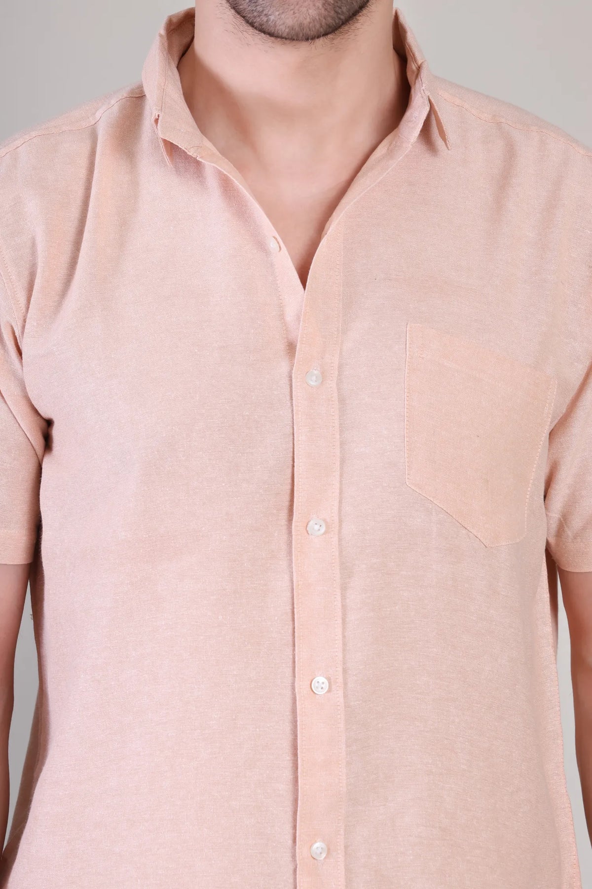 Men's Casual Half Sleeve Shirt - Peach | BHS-125