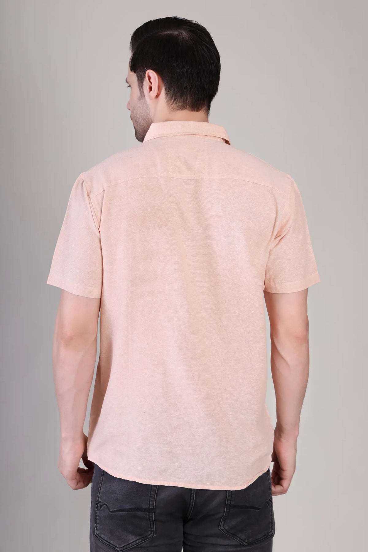 Men's Casual Half Sleeve Shirt - Peach | BHS-125