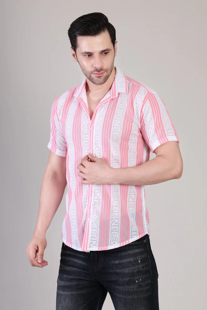 Men's Casual Half Sleeve Shirt - Striped Multicolor | SHS-178