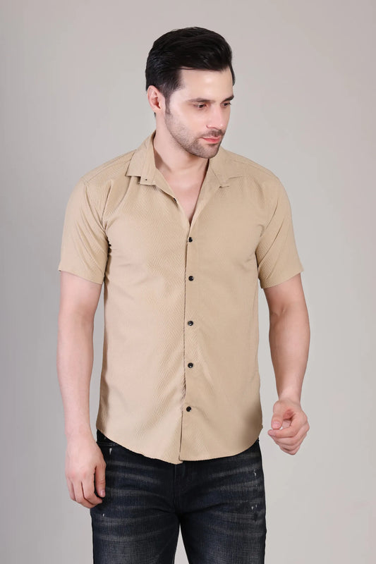 Men's Casual Half Sleeve Shirt- Light Brown | UHSS-136