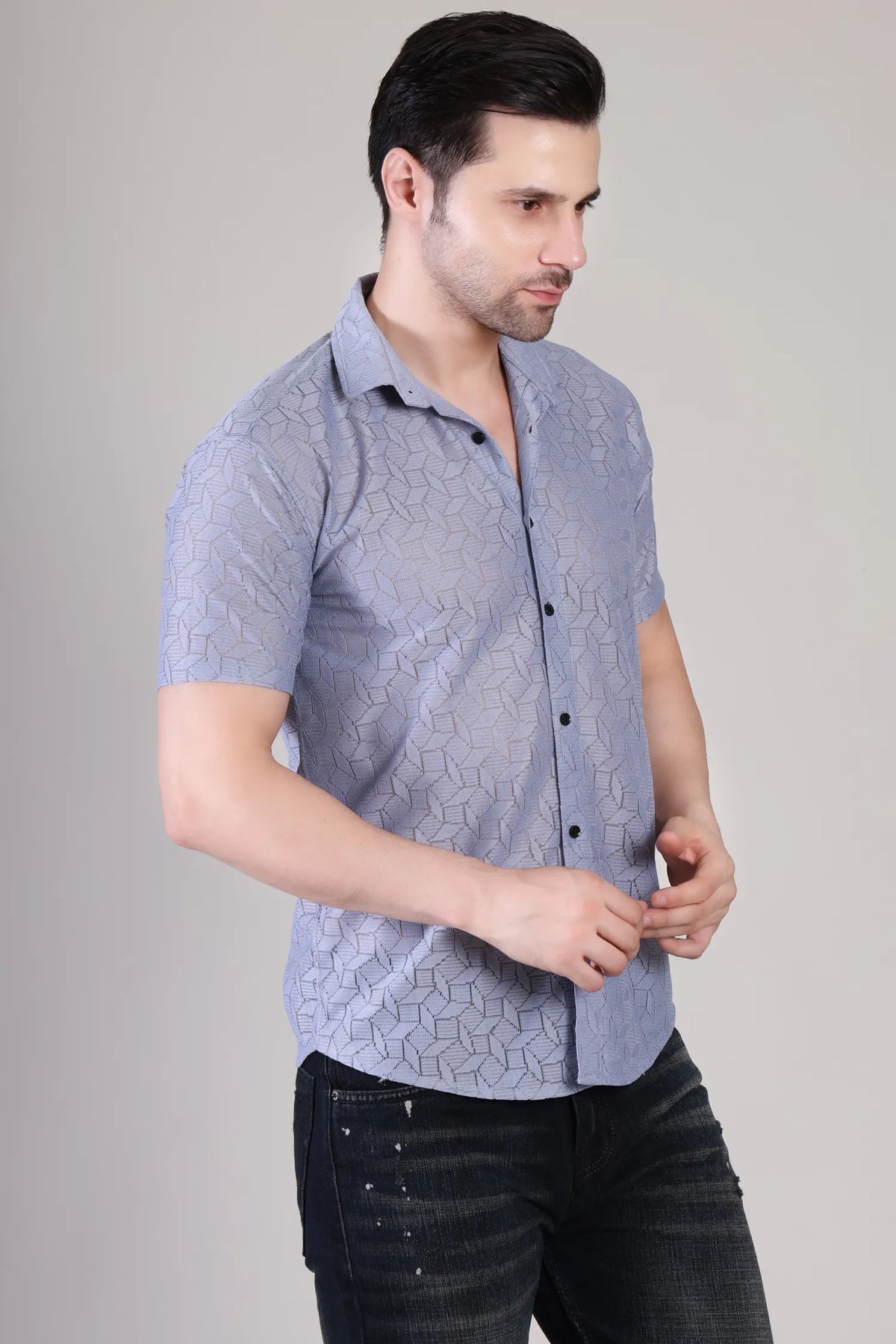 Men's Casual Half Sleeve Shirt - Grey | SHS-151