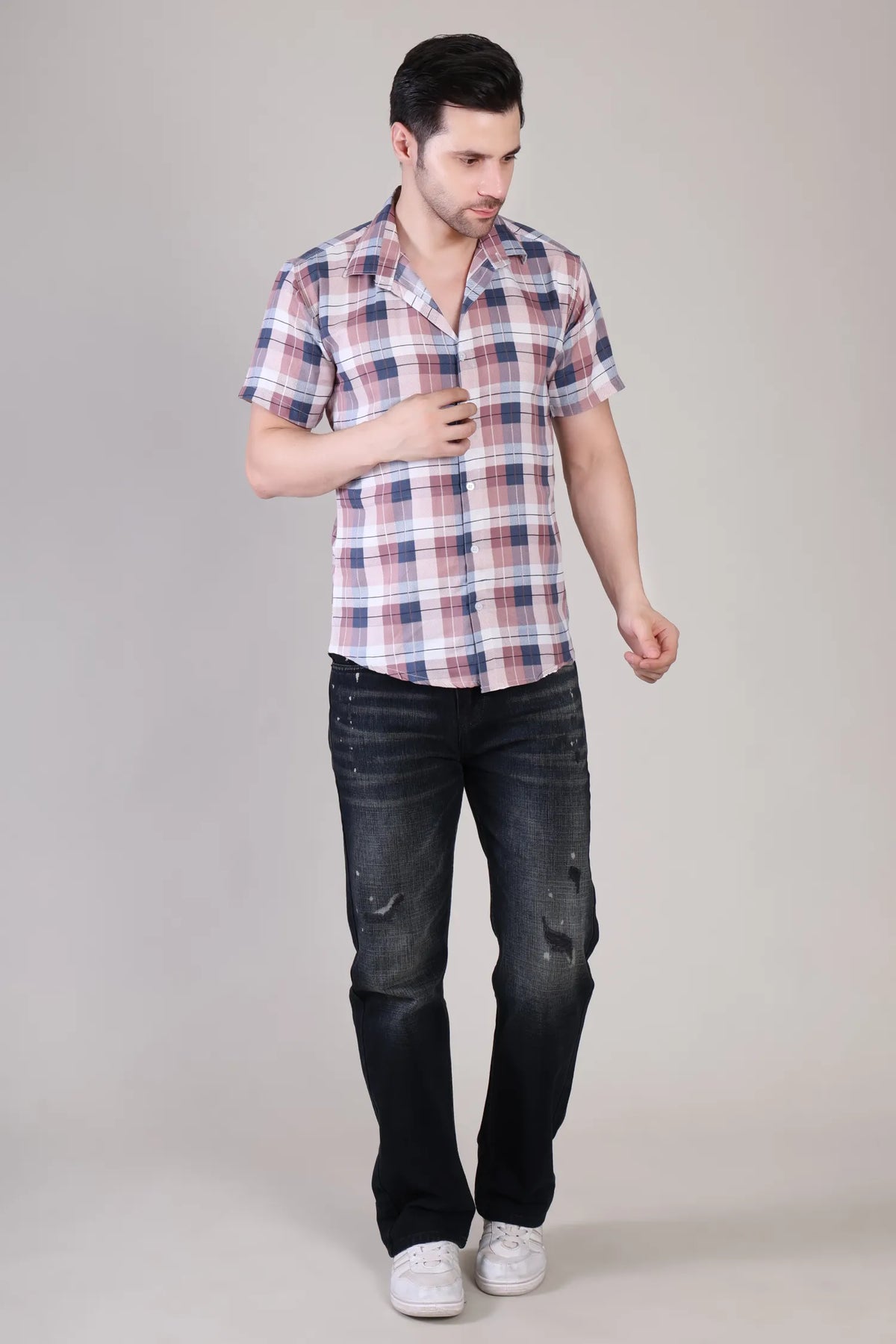 Men's Casual Half Sleeve Shirt - Check Multi | UHSS-163