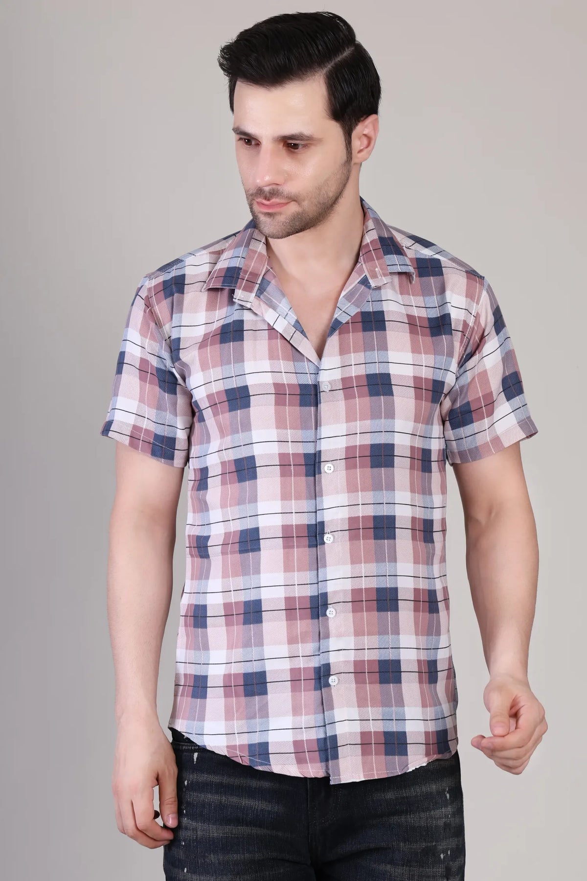 Men's Casual Half Sleeve Shirt - Check Multi | UHSS-163