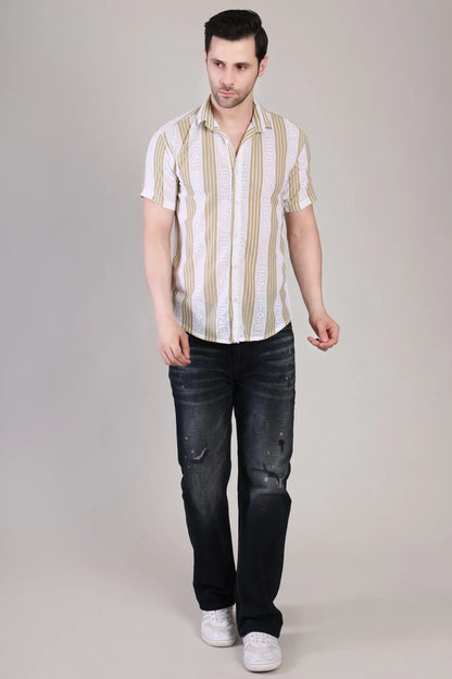 Men's Casual Half Sleeve Shirt - Striped Multicolor | SHS-175