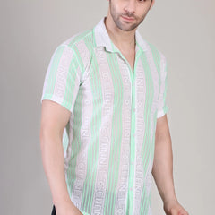 Men's Casual Half Sleeve Shirt - Green Striped | SHS-174