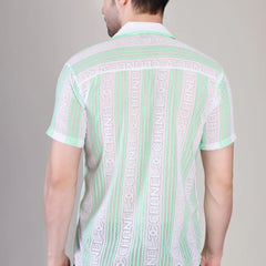 Men's Casual Half Sleeve Shirt - Green Striped | SHS-174