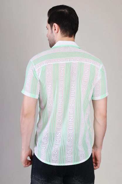 Men's Casual Half Sleeve Shirt - Green Striped | SHS-174