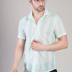 Men's Casual Half Sleeve Shirt - Green Striped | SHS-174