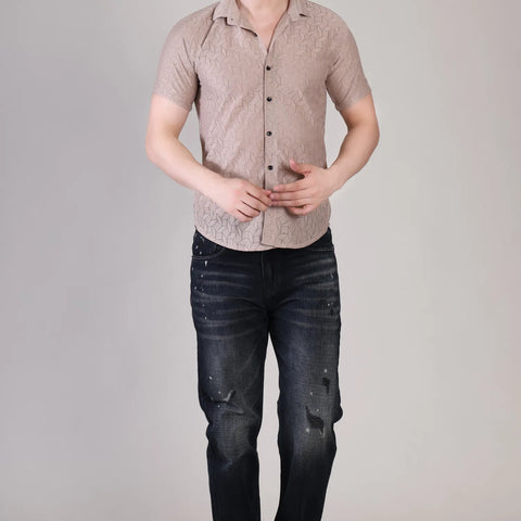 Men's Casual Half Sleeve Shirt - Brown | SHS-150