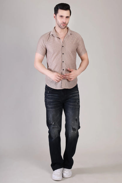 Men's Casual Half Sleeve Shirt - Brown | SHS-150
