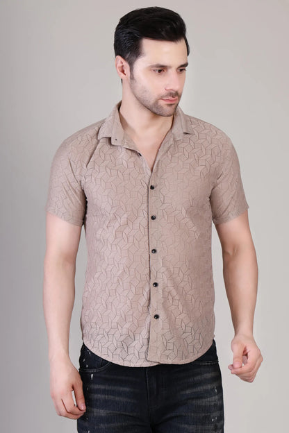 Men's Casual Half Sleeve Shirt - Brown | SHS-150