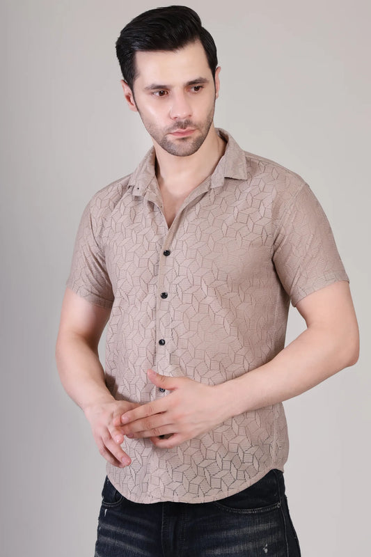 Men's Casual Half Sleeve Shirt - Brown | UHSS-150
