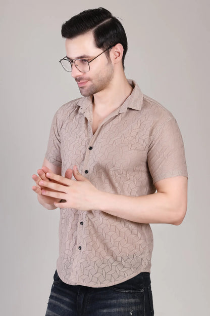 Men's Casual Half Sleeve Shirt - Brown | SHS-150