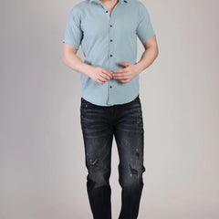 Men's Casual Half Sleeve Shirt - Light Blue | SHS-138
