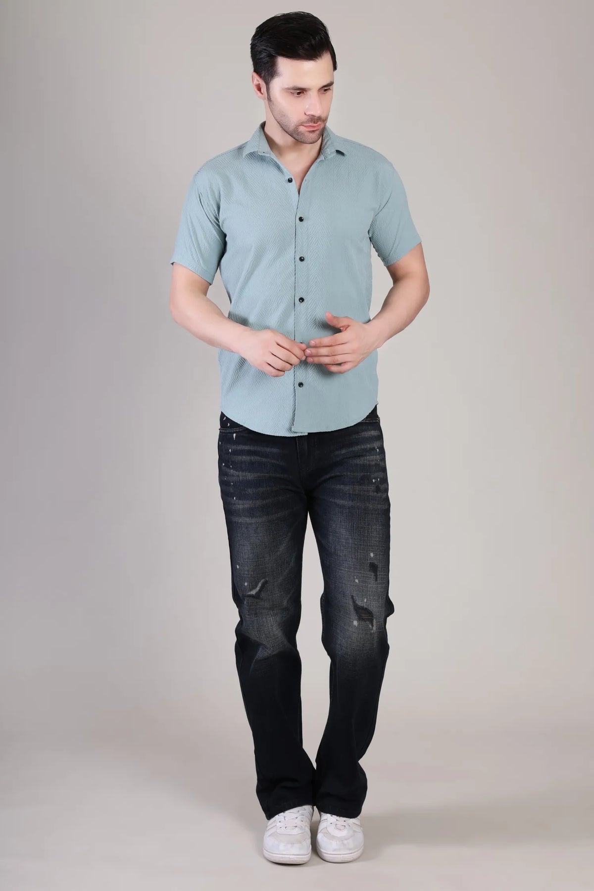 Men's Casual Half Sleeve Shirt - Light Blue | SHS-138
