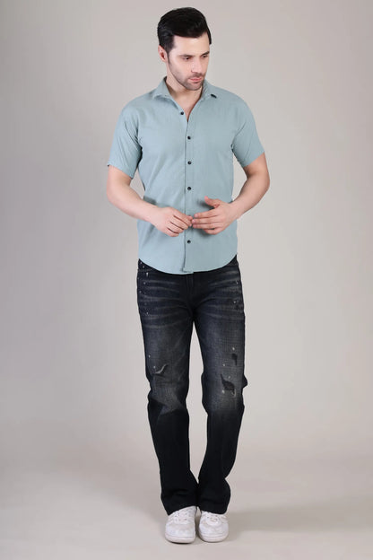 Men's Casual Half Sleeve Shirt - Light Blue | SHS-138