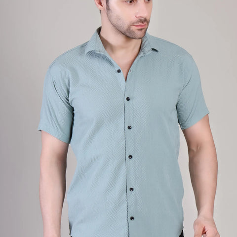 Men's Casual Half Sleeve Shirt - Light Blue | SHS-138