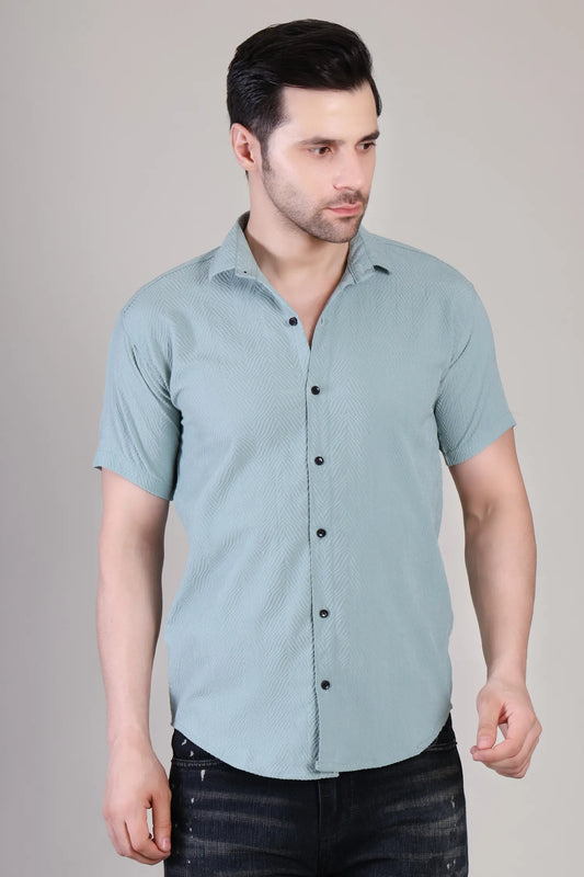 Men's Casual Half Sleeve Shirt - Light Blue | UHSS-138