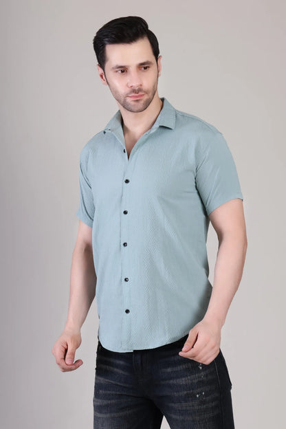 Men's Casual Half Sleeve Shirt - Light Blue | SHS-138
