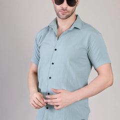 Men's Casual Half Sleeve Shirt - Light Blue | SHS-138