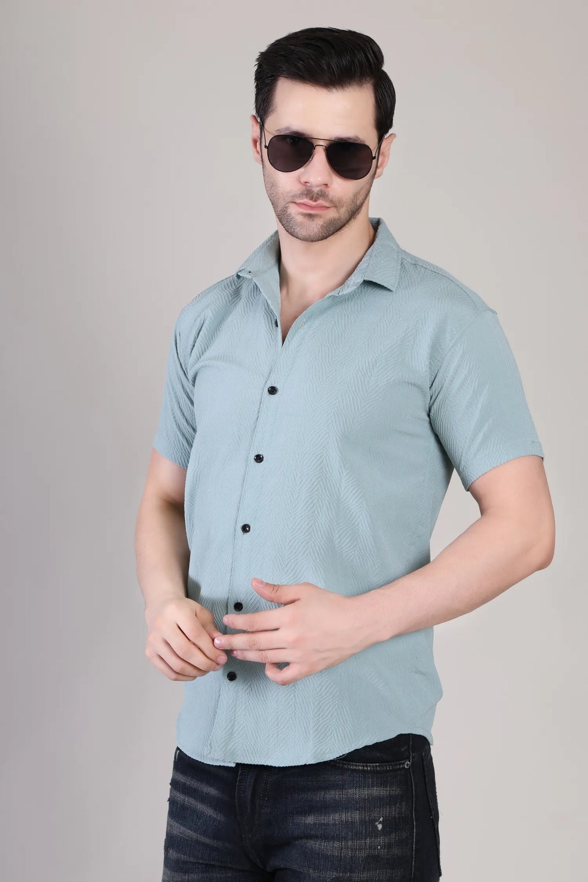 Men's Casual Half Sleeve Shirt - Light Blue | SHS-138