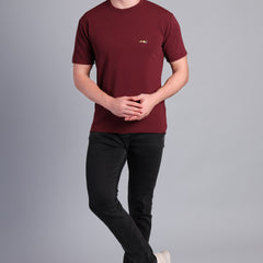 Men’s Maroon Round Neck Half Sleeve T-Shirt -Marrom Cotton NS-31
