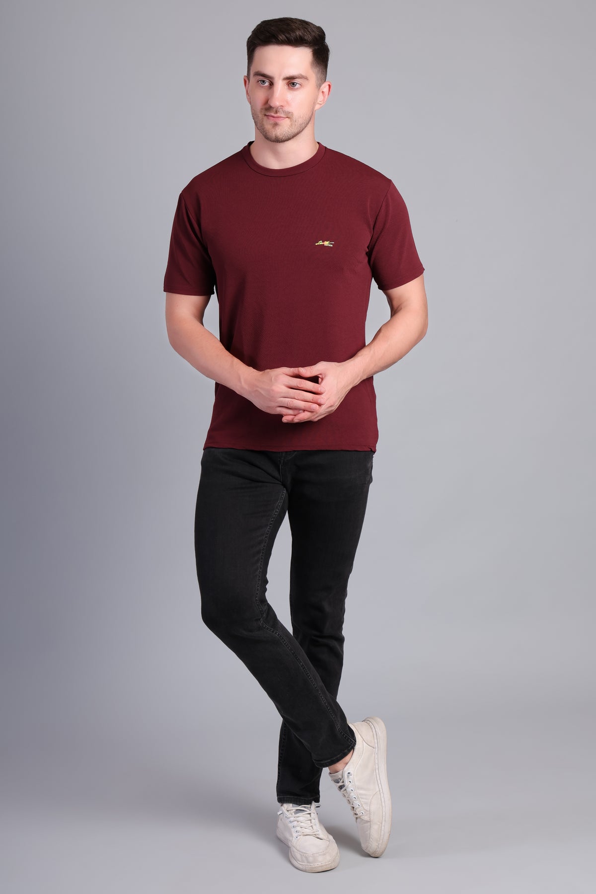 Men’s Maroon Round Neck Half Sleeve T-Shirt -Marrom Cotton NS-31