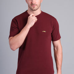 Men’s Maroon Round Neck Half Sleeve T-Shirt -Marrom Cotton NS-31